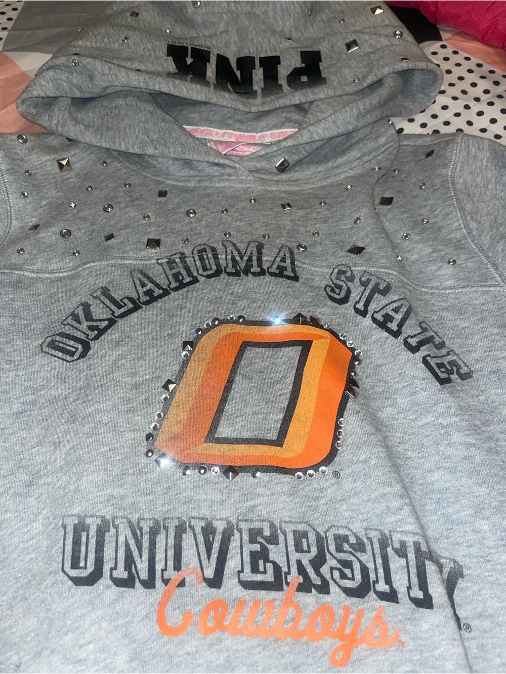 Oklahoma State University Cowboys Gray Pullover Hoodie Vs Pink